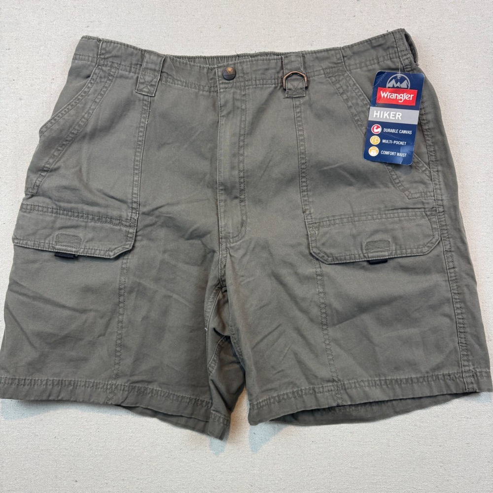 Wrangler 38 Hiker Shorts Men Olive Green Durable Canvas Multi-Pocket NW941EG